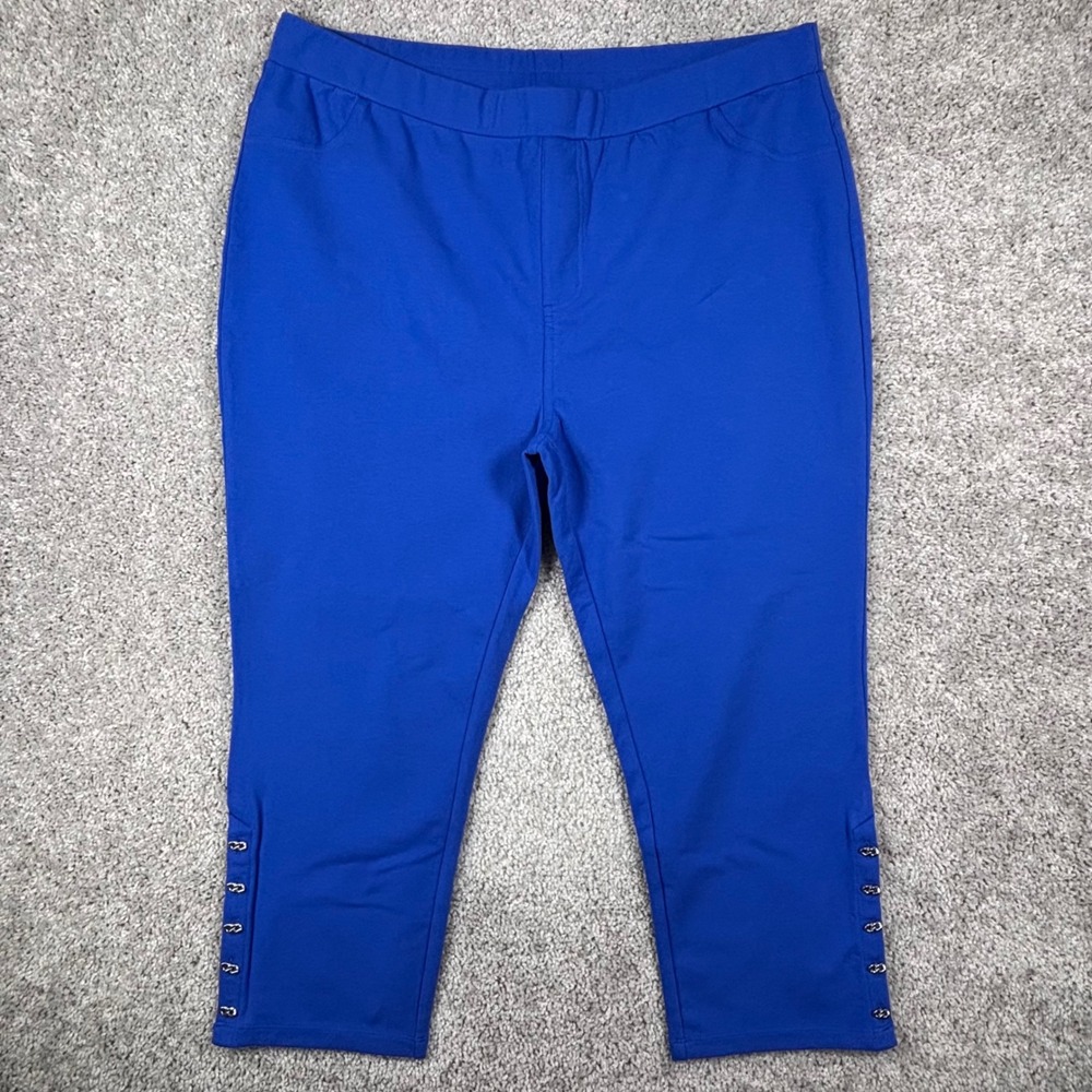 Susan Graver Weekend Royal Blue Crop Pants Silver Chain Detail Plus 1X A289435